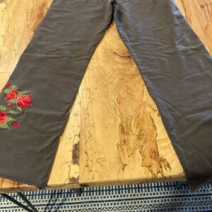 Lucky Brand Brown Sweatpants with Floral Embroidery